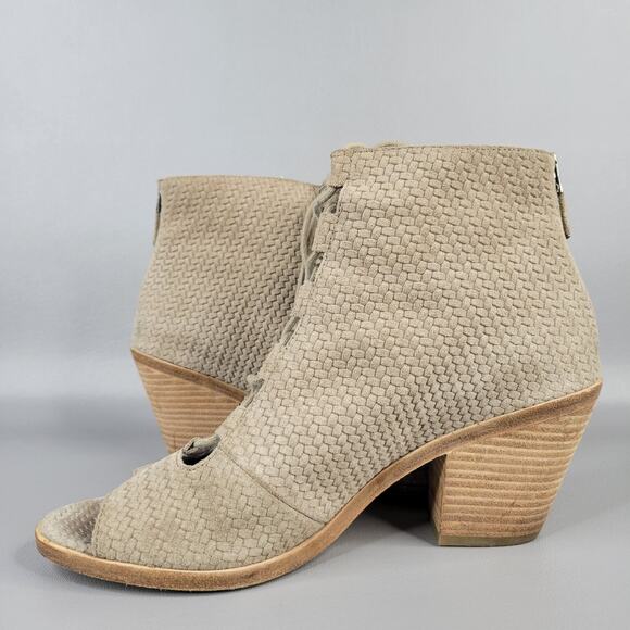 Eileen Fisher Womens Slew Ankle Bootie Peep Toe Lace Up Zip Suede Tan Size 8.5 M - Picture 4 of 11